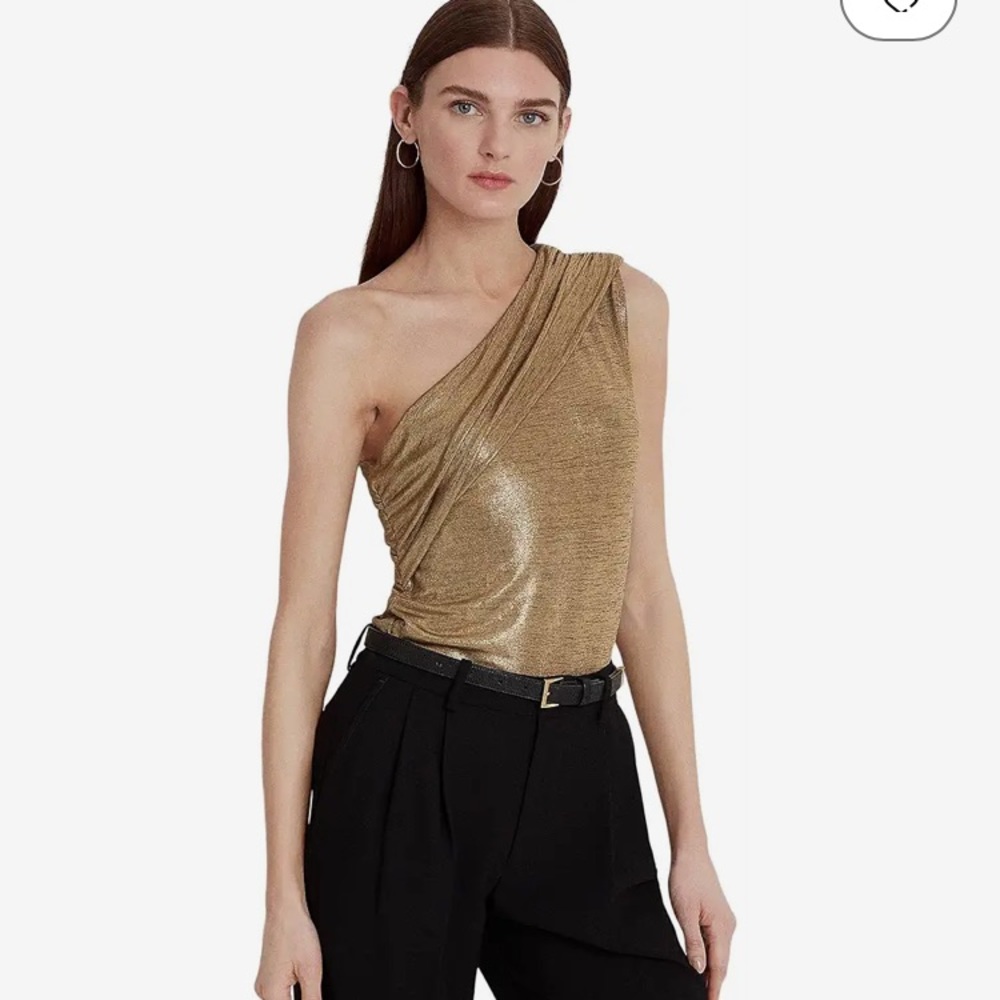 LAUREN Ralph Lauren Foil-Print Jersey One-Shoulder Top
